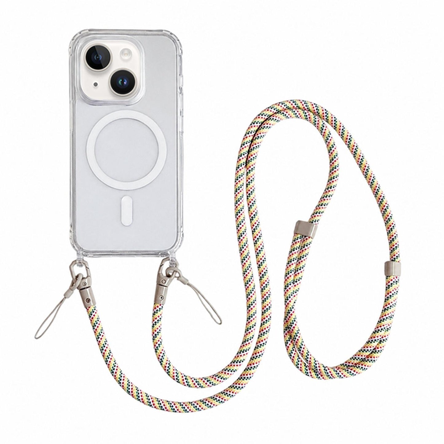 Acrylic + TPU Transparent Magnetic Phone Case with Lanyard For iPhone 15(Rainbow Multicolor)