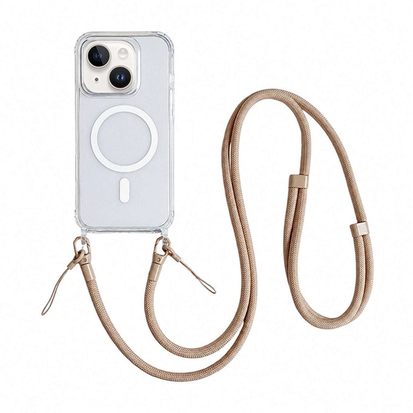Acrylic + TPU Transparent Magnetic Phone Case with Lanyard For iPhone 15(Khaki)