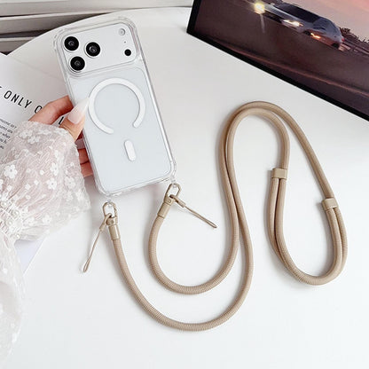 Acrylic + TPU Transparent Magnetic Phone Case with Lanyard For iPhone 15(Khaki)