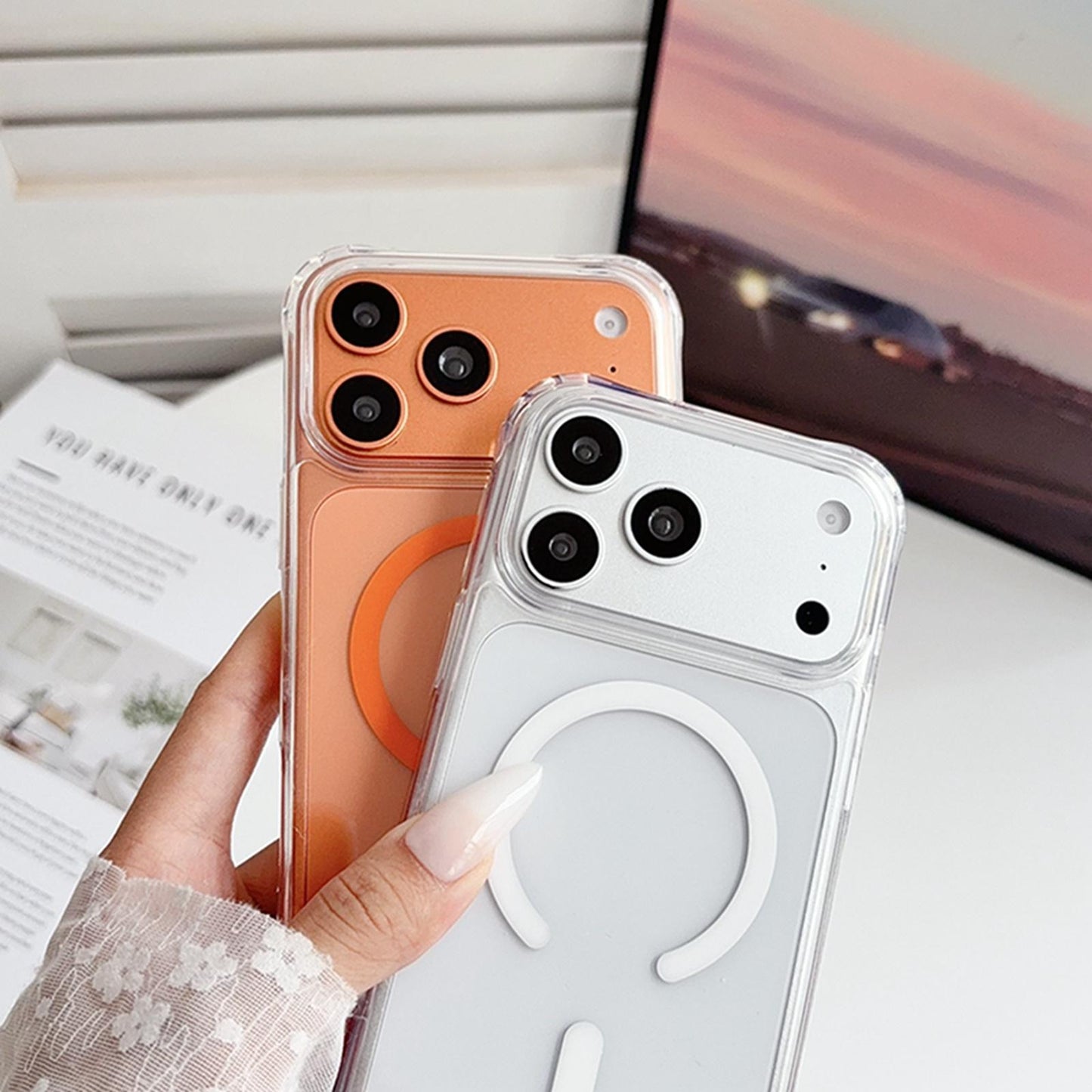 Acrylic + TPU Transparent Magnetic Phone Case with Lanyard For iPhone 15 Pro(Purple)