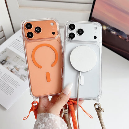 Acrylic + TPU Transparent Magnetic Phone Case with Lanyard For iPhone 15 Pro(Rainbow Multicolor)