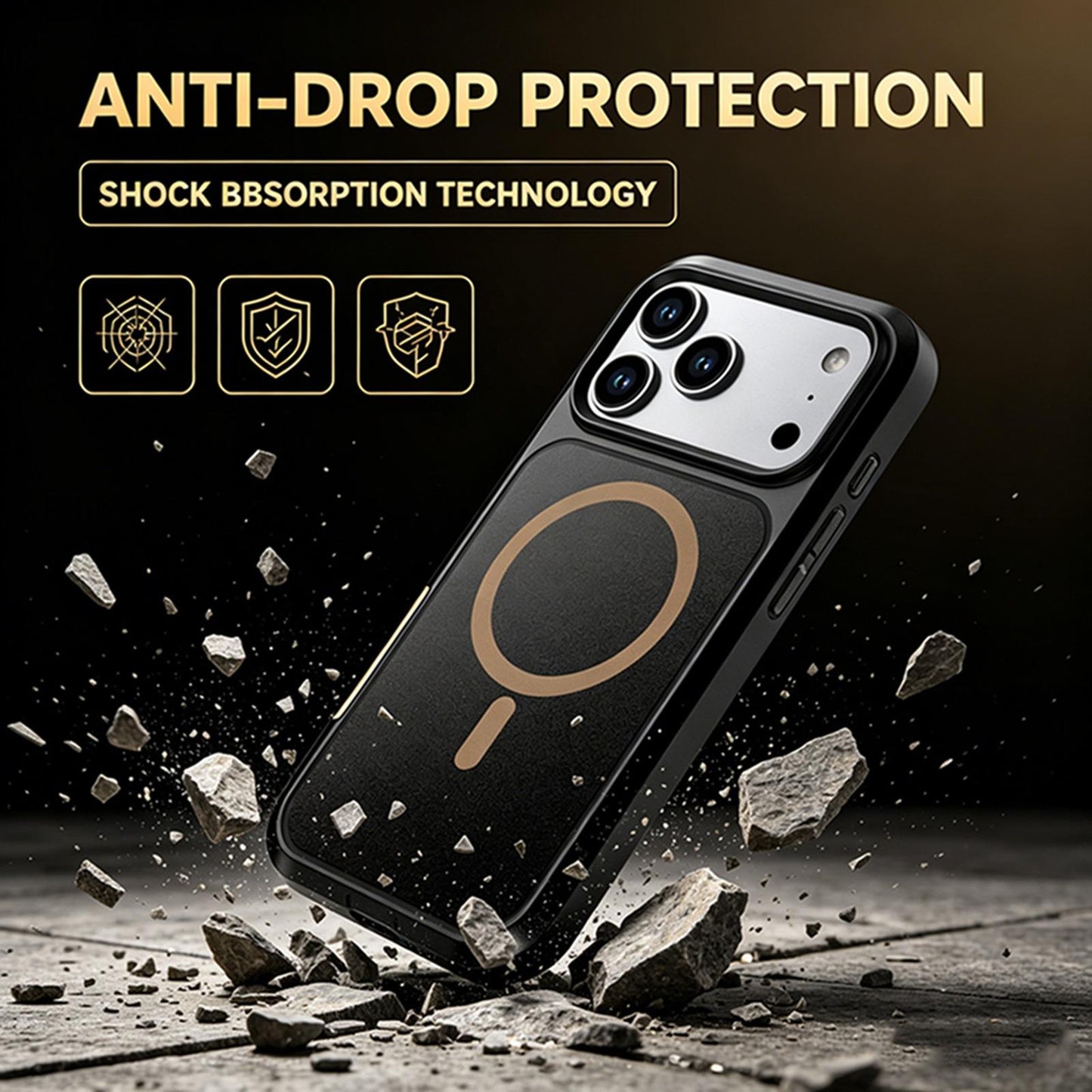 For iPhone 17 Pro Max Silicone Magnetic Anti-drop Protective Phone Case(Black + Gold)