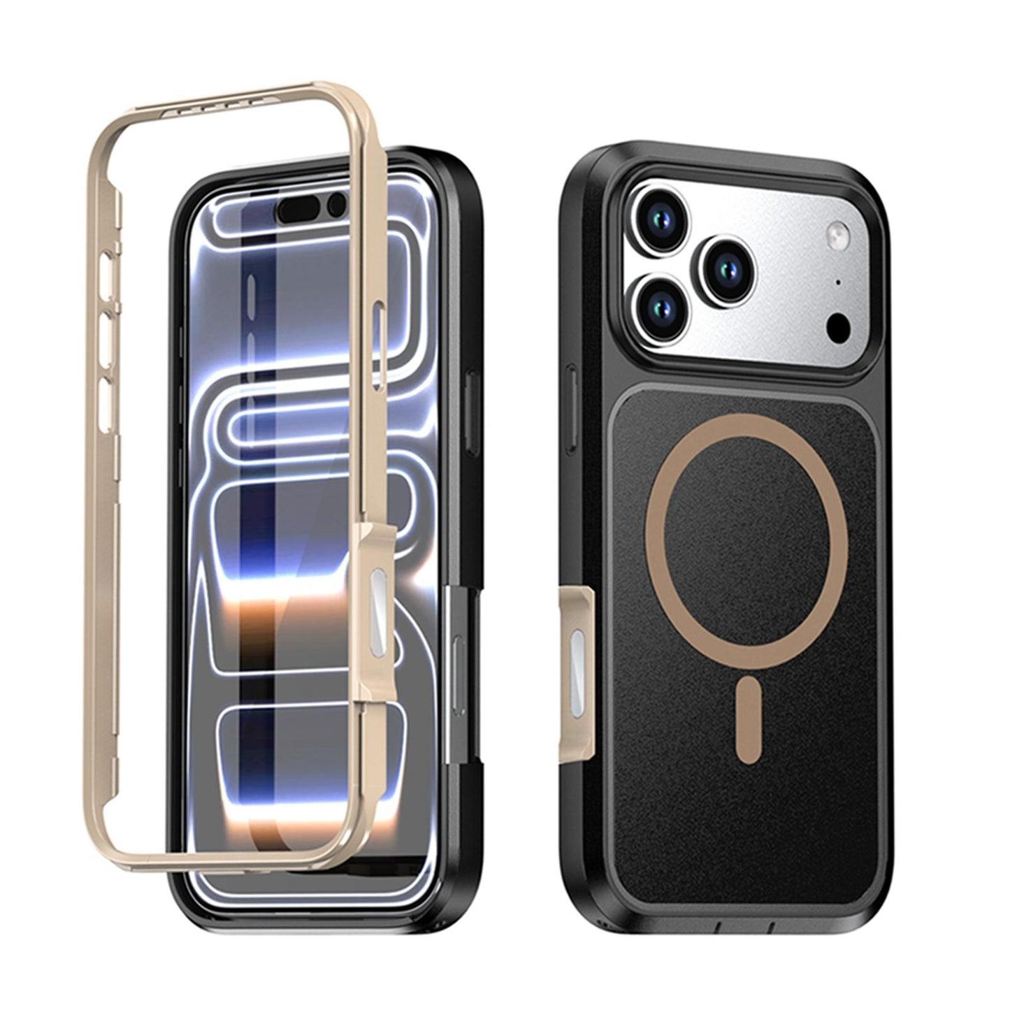 For iPhone 17 Pro Silicone Magnetic Anti-drop Protective Phone Case(Black + Gold)