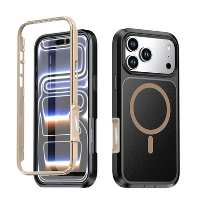 For iPhone 17 Pro Silicone Magnetic Anti-drop Protective Phone Case(Black + Gold)
