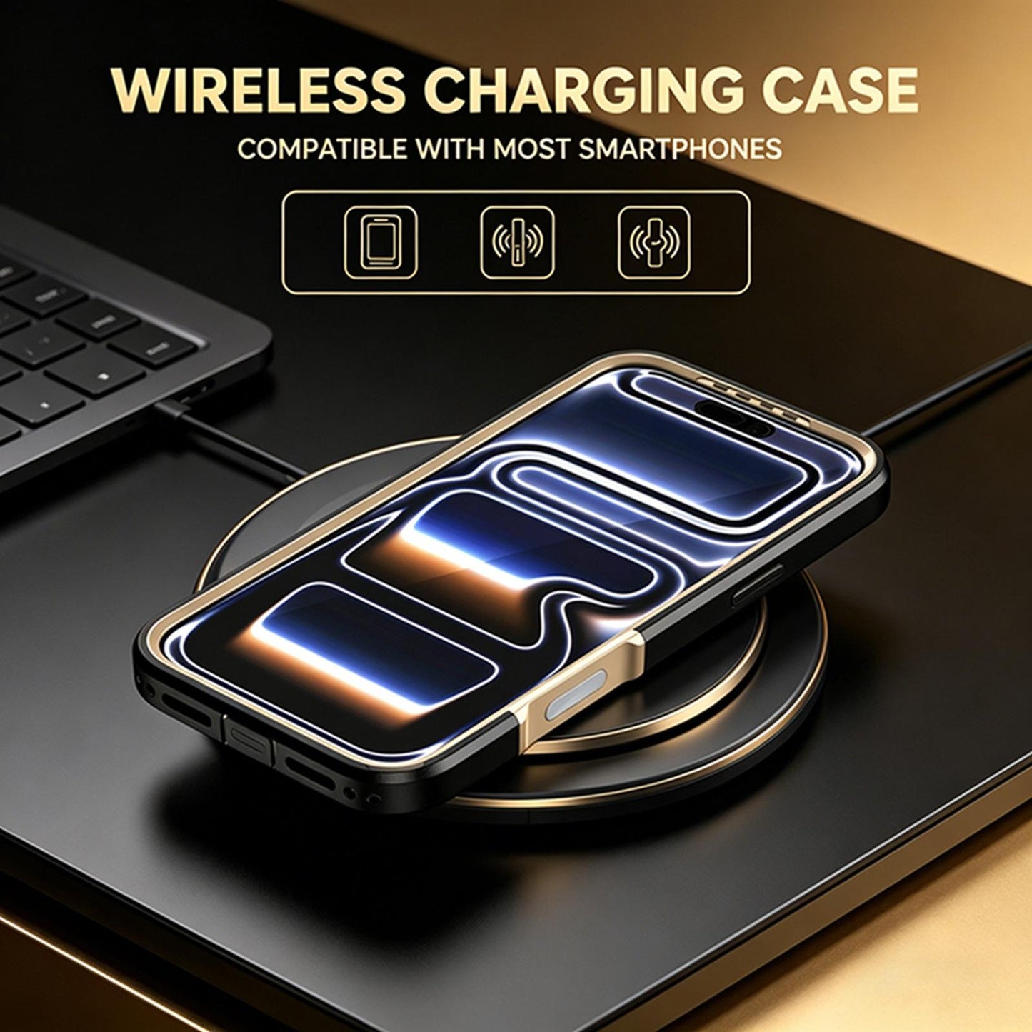For iPhone 17 Pro Silicone Magnetic Anti-drop Protective Phone Case(Black + Gold)