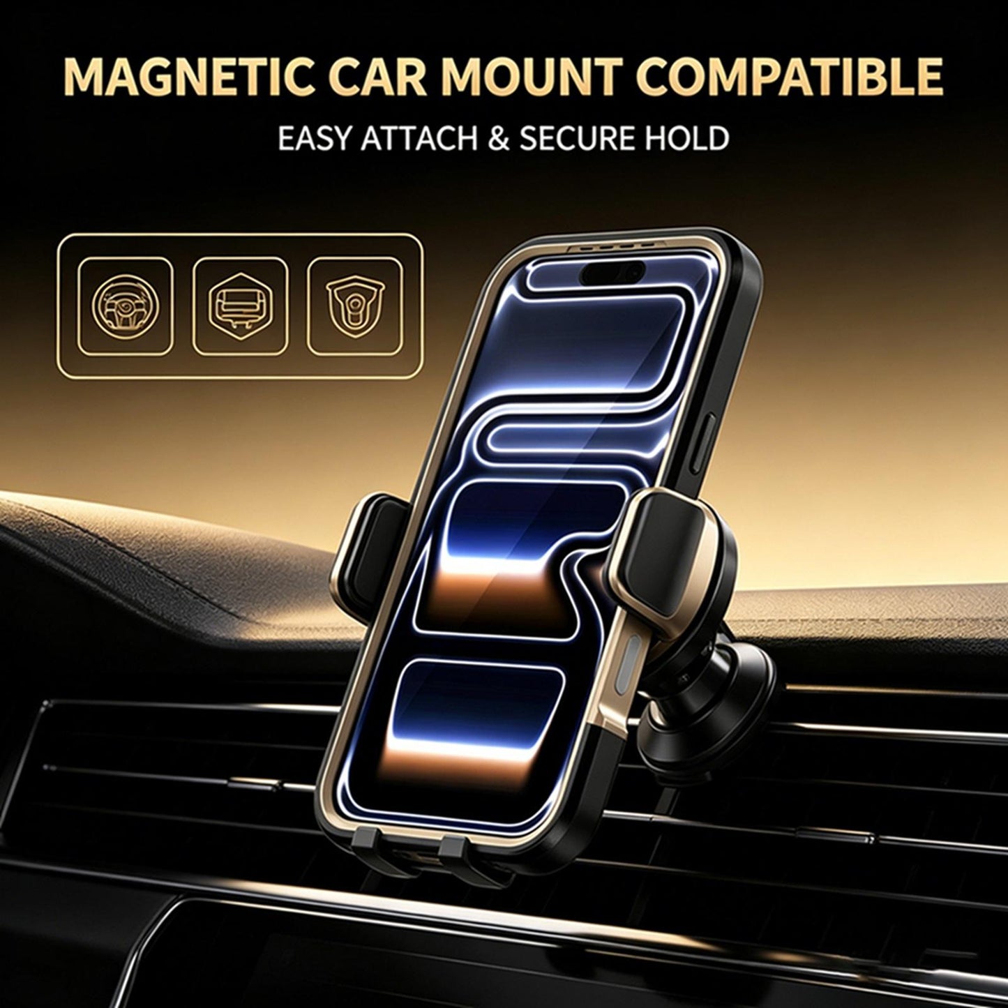 For iPhone 17 Pro Silicone Magnetic Anti-drop Protective Phone Case(Black + Gold)