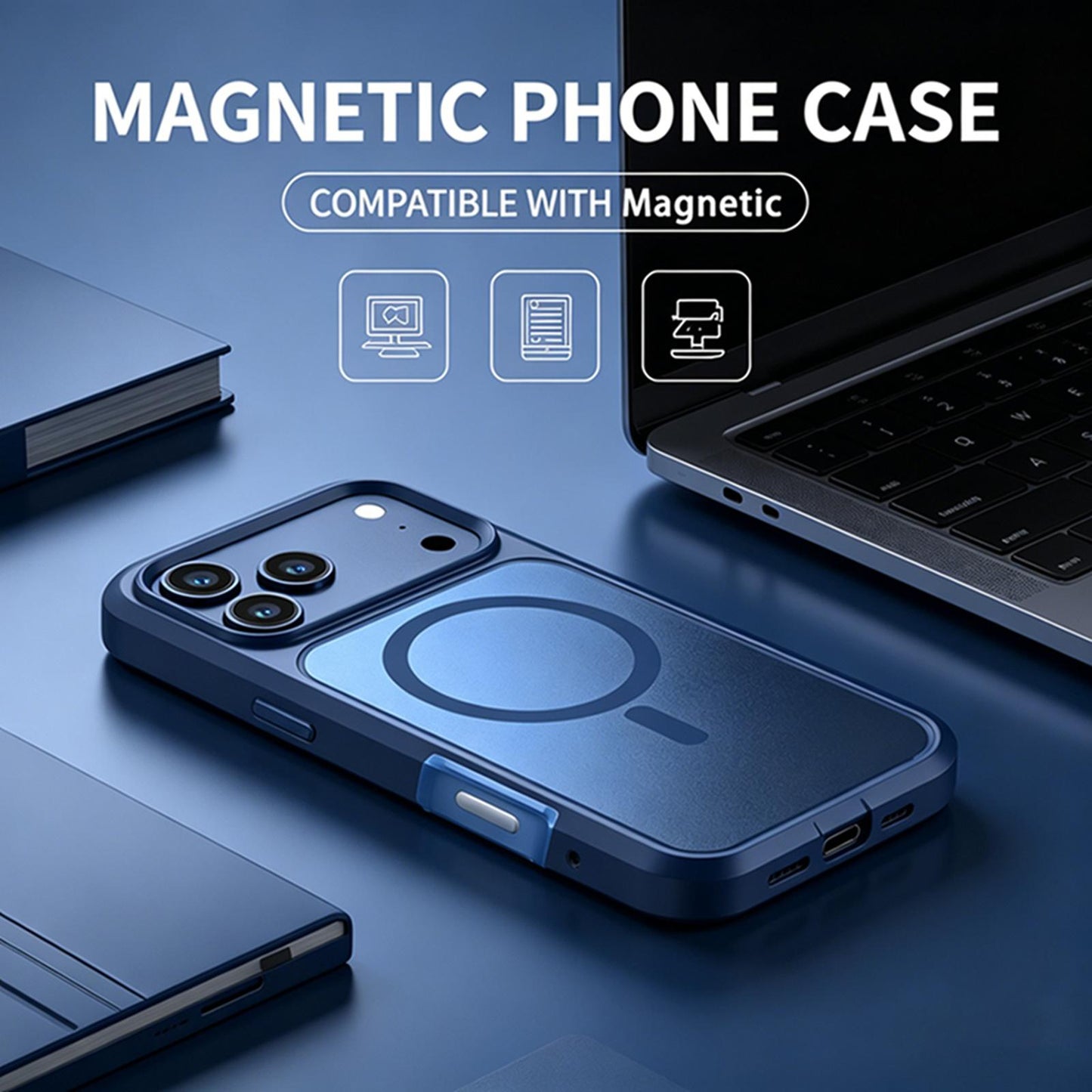 For iPhone 17 Pro Silicone Magnetic Anti-drop Protective Phone Case(Blue)