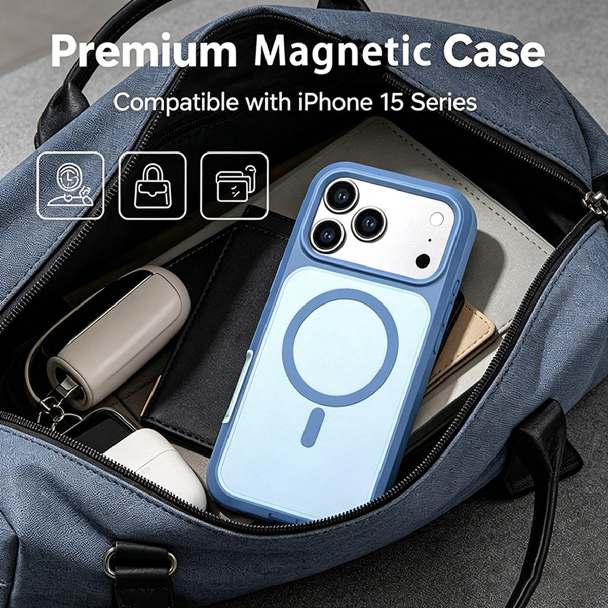 For iPhone 18 Pro Max Silicone Magnetic Anti-drop Protective Phone Case - Light Blue - EDA010034503E