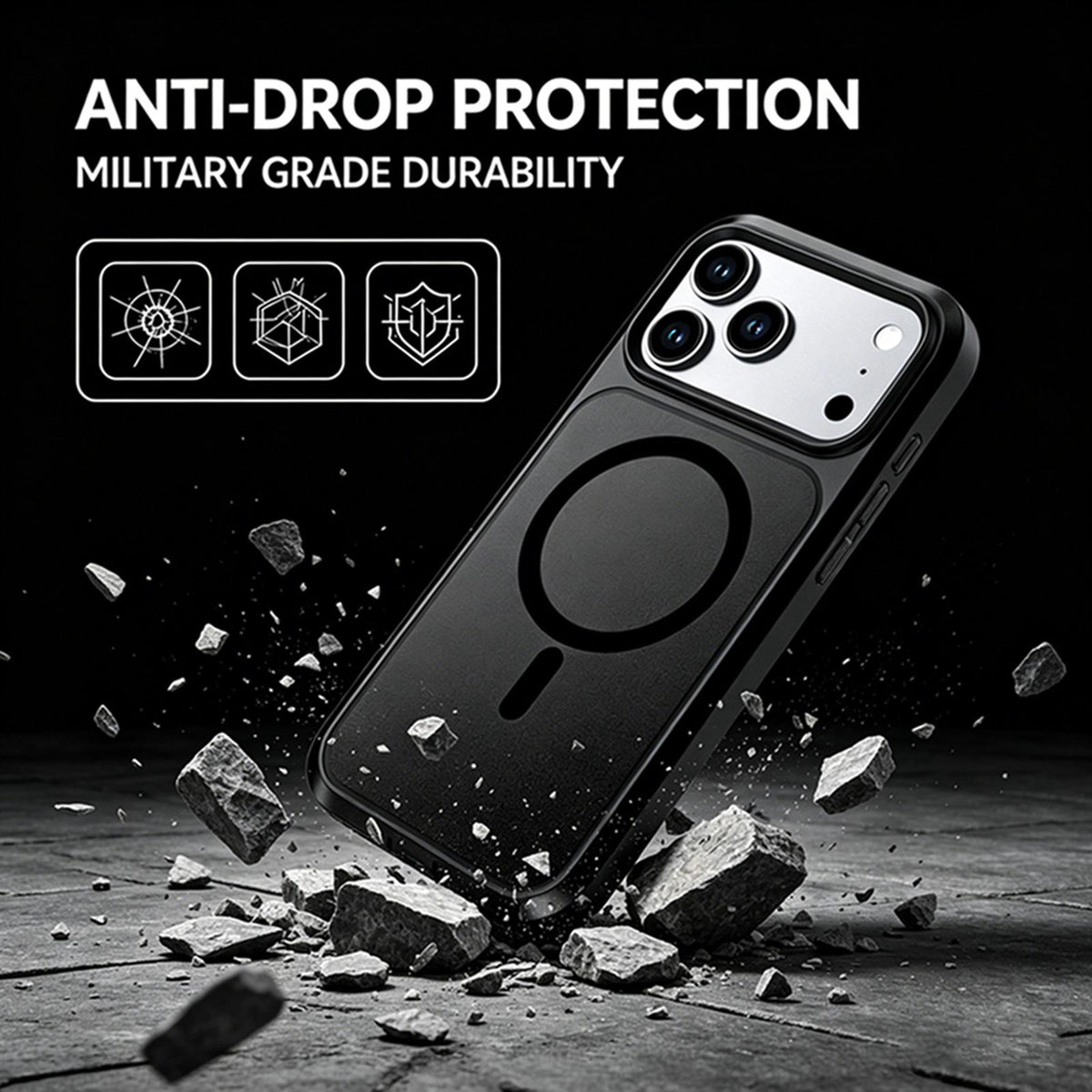 For iPhone 18 Pro Silicone Magnetic Anti-drop Protective Phone Case - Black + Black - EDA010034504B