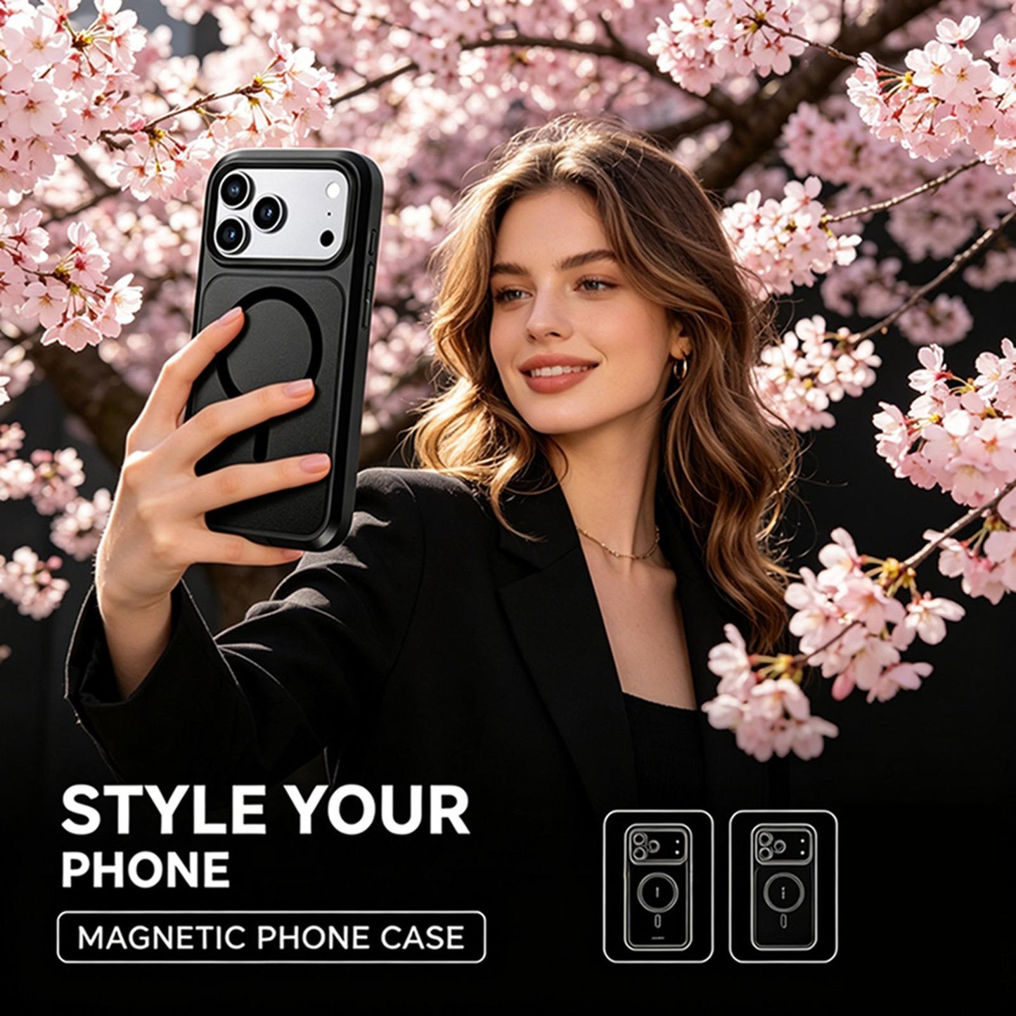 For iPhone 18 Pro Silicone Magnetic Anti-drop Protective Phone Case(Black + Black)