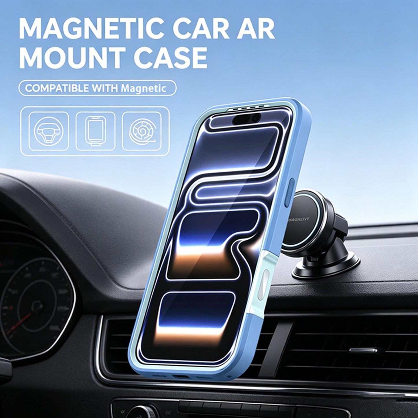 For iPhone 18 Pro Silicone Magnetic Anti-drop Protective Phone Case(Light Blue)
