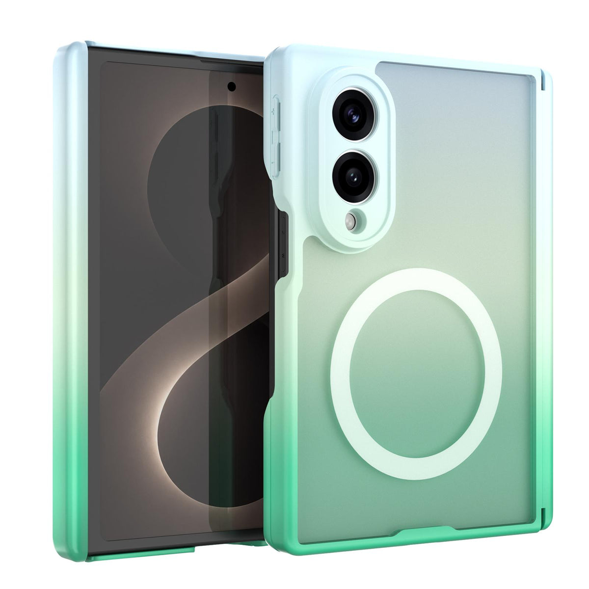 For Galaxy Z Fold8 5G Macaron Gradient Magnetic PC Foldable Phone Case - Mint Green - EDA010034601A