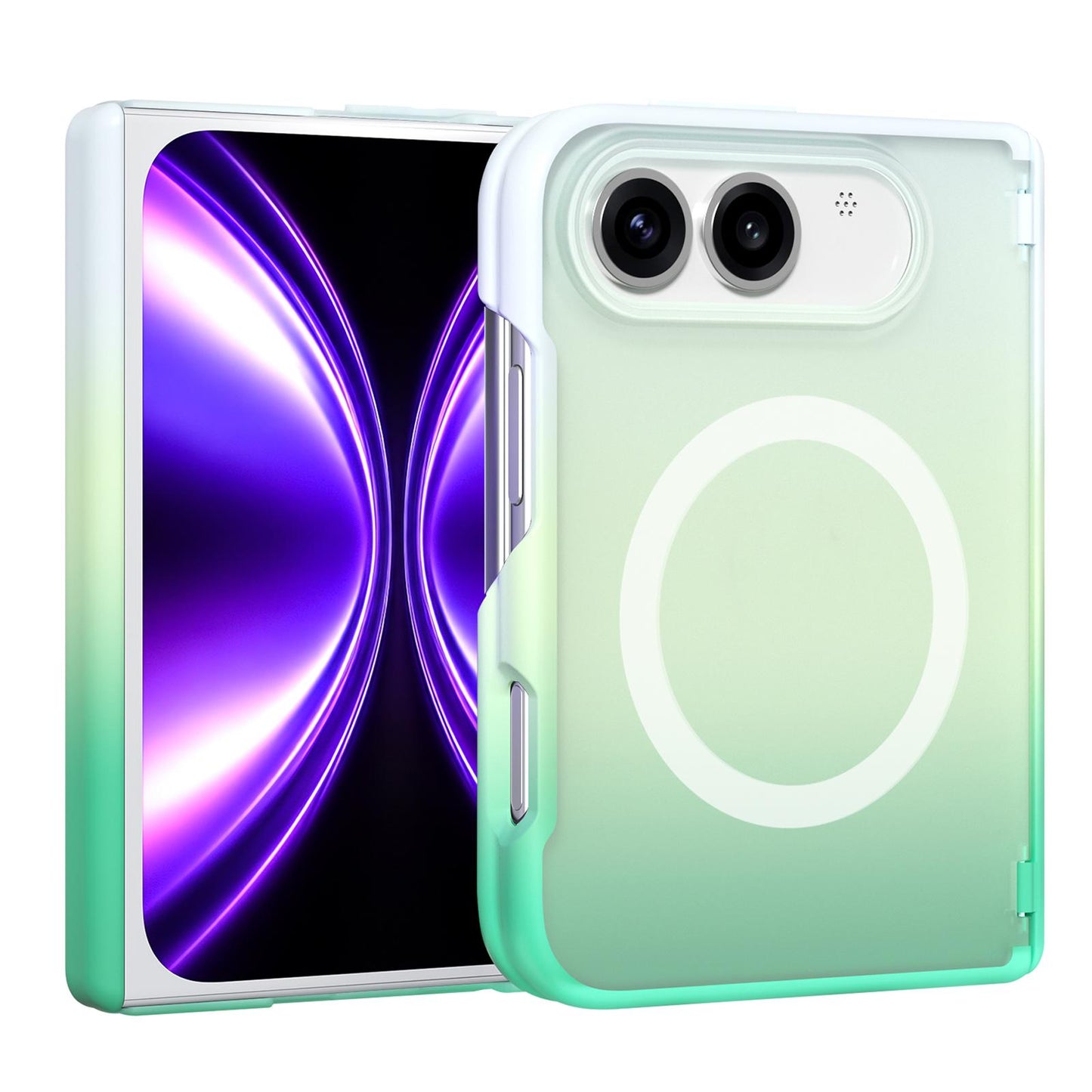 For iPhone Fold Macaron Gradient Magnetic PC Foldable Phone Case(Mint Green)