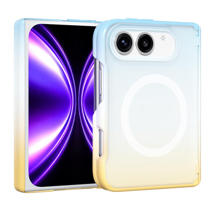 For iPhone Fold Macaron Gradient Magnetic PC Foldable Phone Case(Blue Yellow)