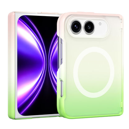 For iPhone Fold Macaron Gradient Magnetic PC Foldable Phone Case(Pink Green)