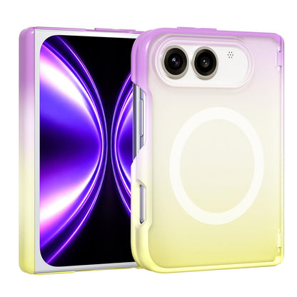For iPhone Fold Macaron Gradient Magnetic PC Foldable Phone Case(Purple Yellow)