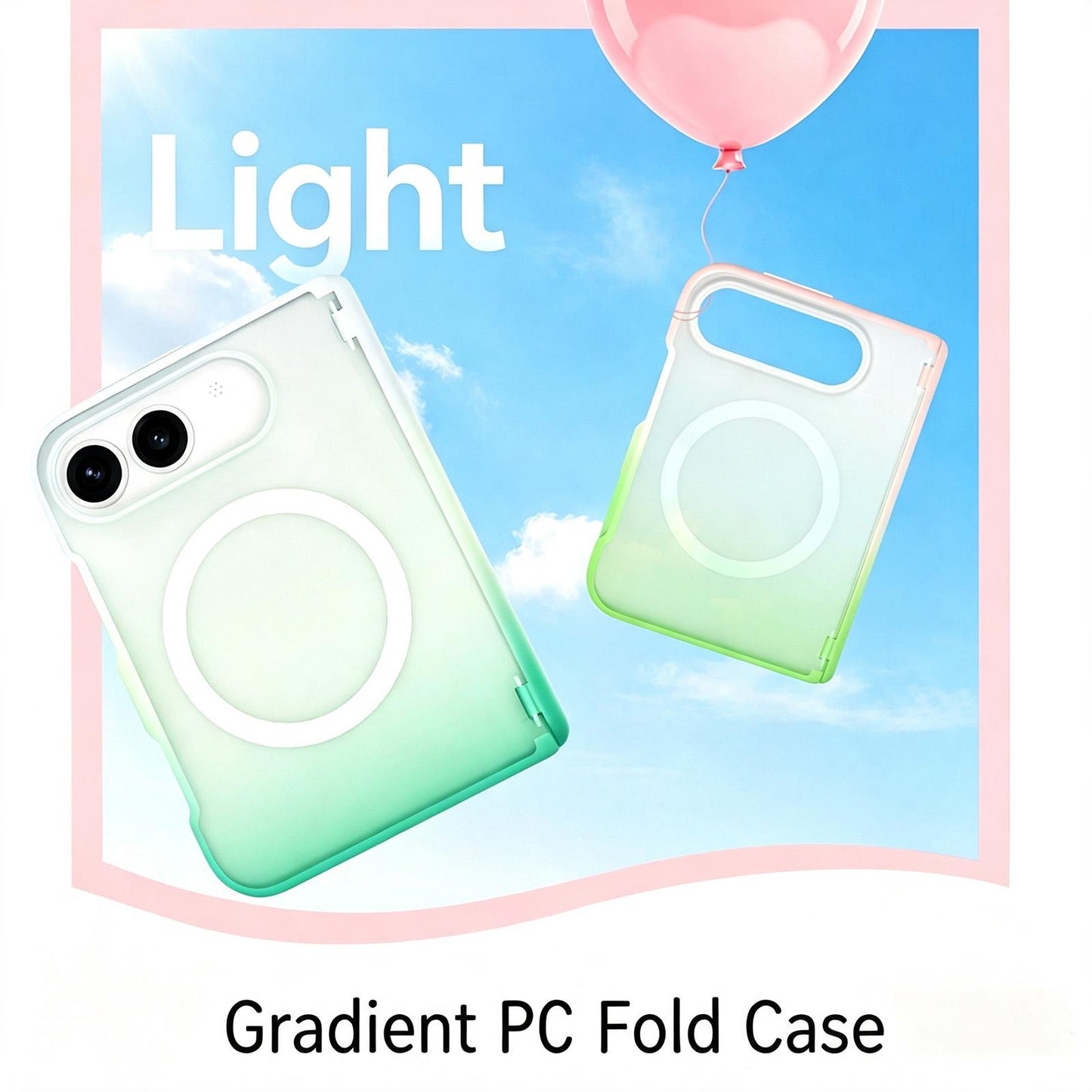 For iPhone Fold Macaron Gradient Magnetic PC Foldable Phone Case(Purple Yellow)