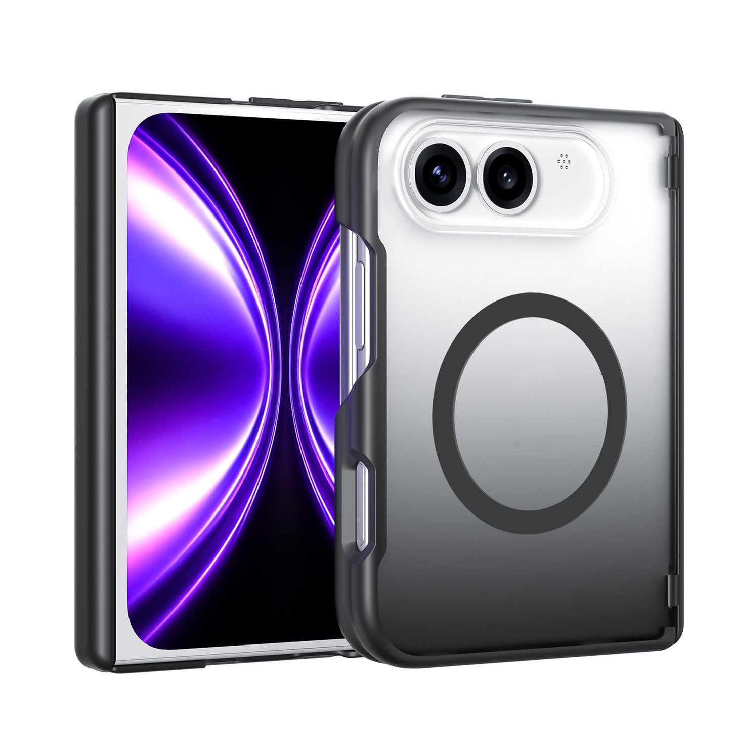 For iPhone Fold Spring Hinge Protection Magnetic Phone Case(Black)
