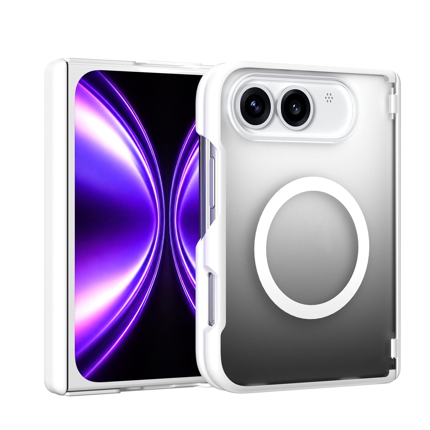 For iPhone Fold Spring Hinge Protection Magnetic Phone Case(White)