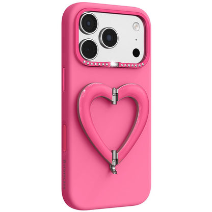 For iPhone 18 Pro Max Liquid Silicone Metal Heart-Shaped Kickstand Phone Case(Rose Red)