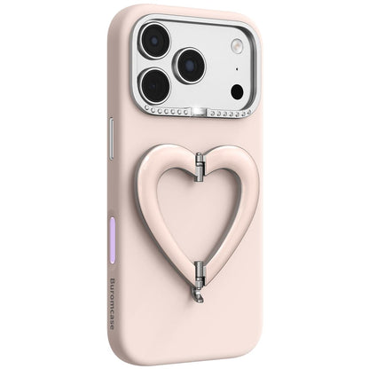 For iPhone 17 Pro Max Liquid Silicone Metal Heart-Shaped Kickstand Phone Case(Pink)