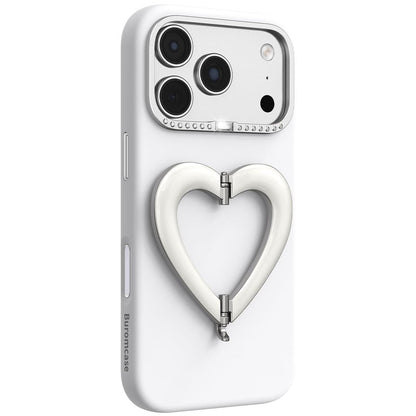 For iPhone 17 Pro Liquid Silicone Metal Heart-Shaped Kickstand Phone Case(White)