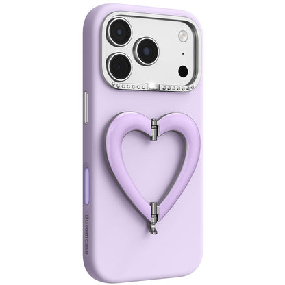 For iPhone 17 Pro Liquid Silicone Metal Heart-Shaped Kickstand Phone Case(Purple)