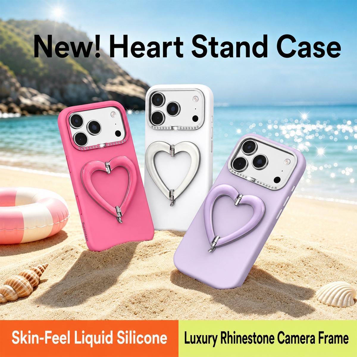 For iPhone 18 Pro Max Liquid Silicone Metal Heart-Shaped Kickstand Phone Case(Orange)
