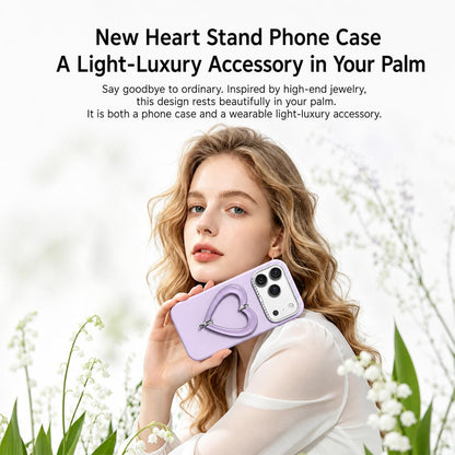 For iPhone 16 Pro Max Liquid Silicone Metal Heart-Shaped Kickstand Phone Case(Orange)