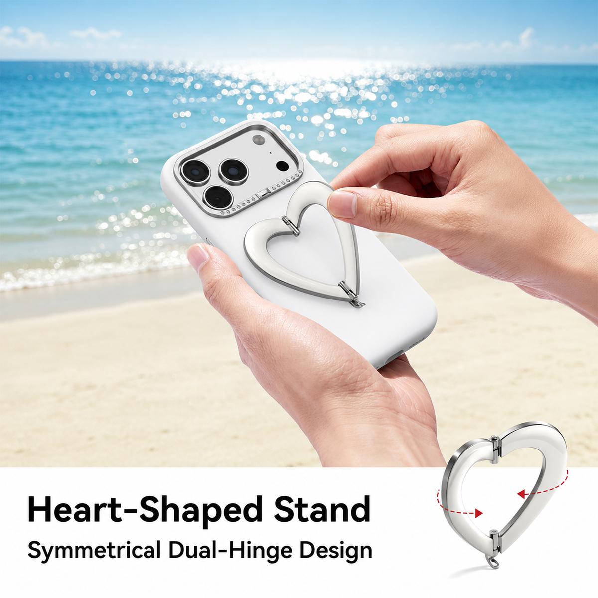 For iPhone 16 Pro Max Liquid Silicone Metal Heart-Shaped Kickstand Phone Case(Rose Red)