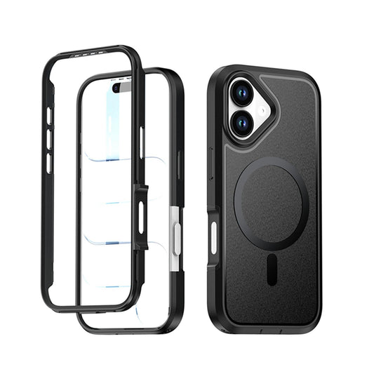 For iPhone 17 Silicone Magnetic Anti-drop Protective Phone Case(Black + Black)