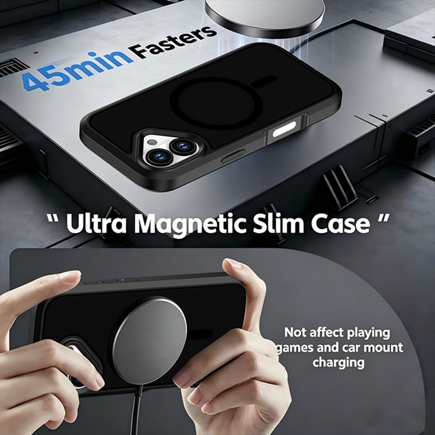 For iPhone 17 Silicone Magnetic Anti-drop Protective Phone Case(Black + Black)