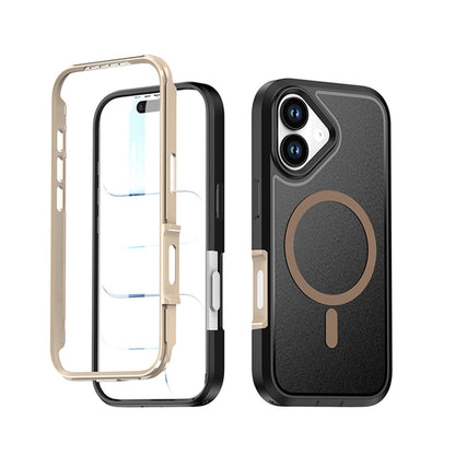 For iPhone 17 Silicone Magnetic Anti-drop Protective Phone Case(Black + Gold)