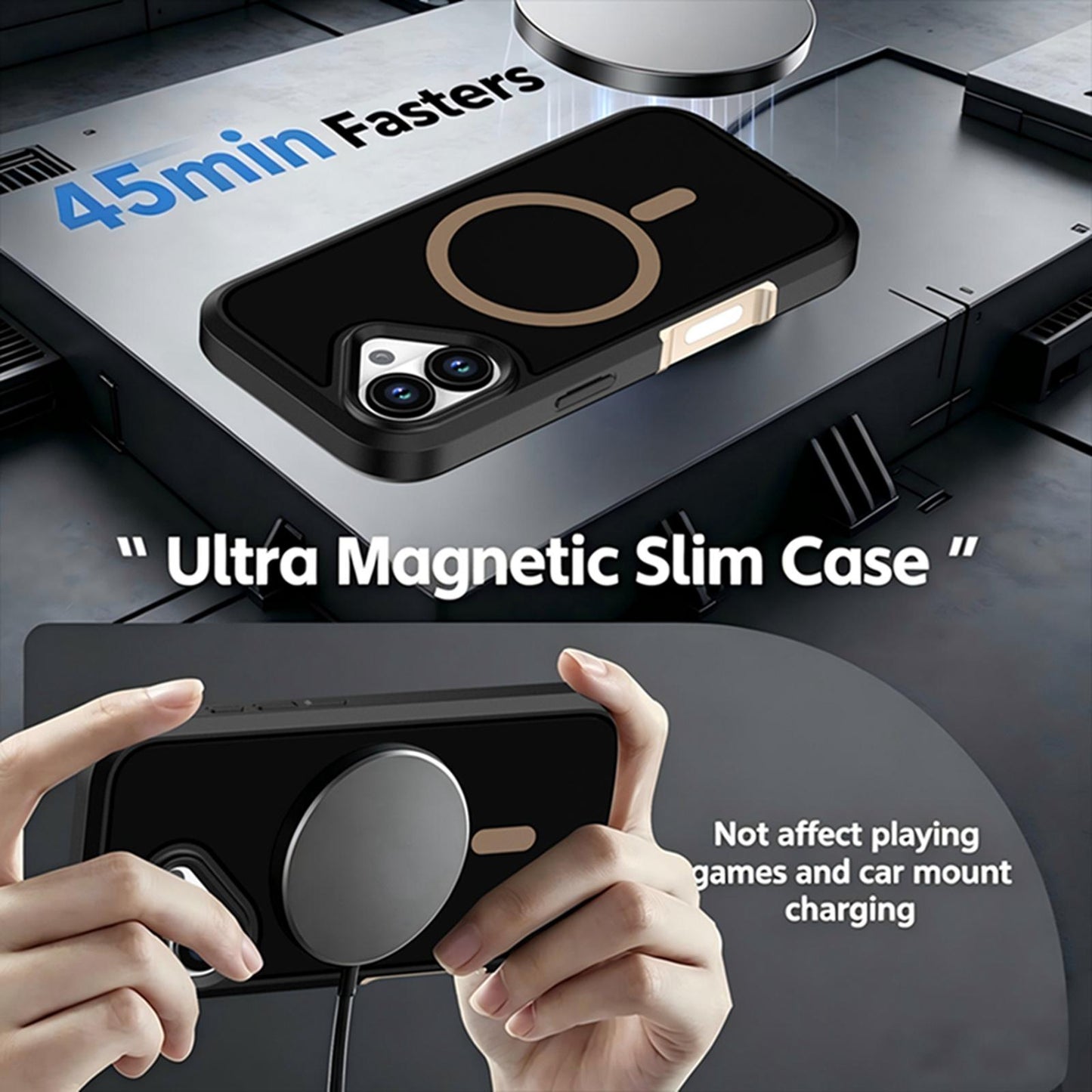 For iPhone 17 Silicone Magnetic Anti-drop Protective Phone Case(Black + Gold)