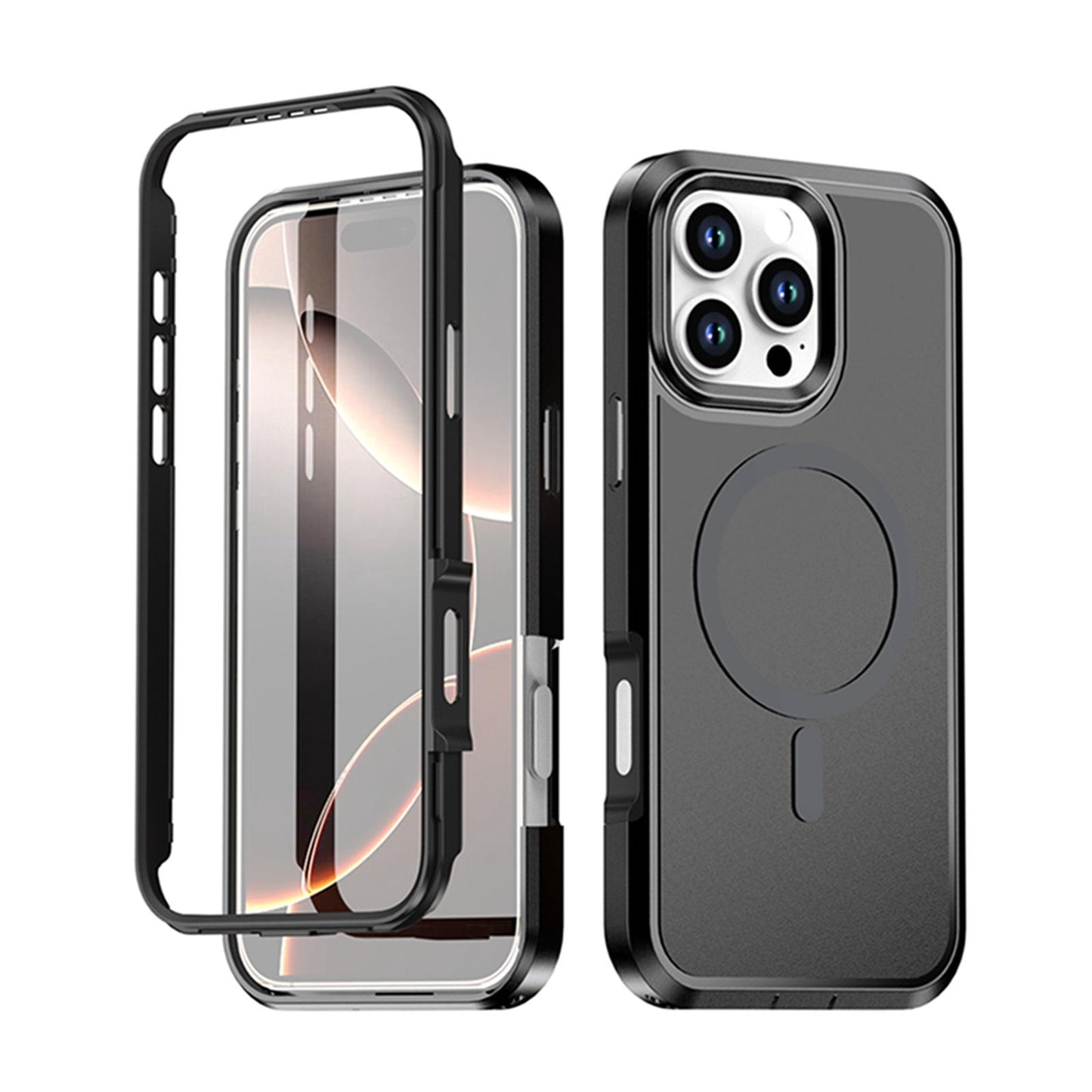 For iPhone 16 Pro Max Silicone Magnetic Anti-drop Protective Phone Case(Black + Black)