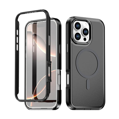 For iPhone 16 Pro Max Silicone Magnetic Anti-drop Protective Phone Case(Black + Black)