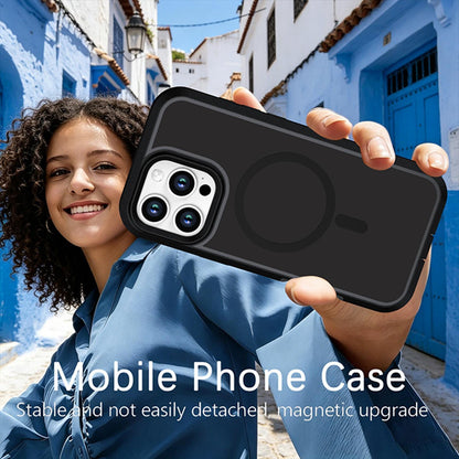 For iPhone 16 Pro Max Silicone Magnetic Anti-drop Protective Phone Case(Black + Black)