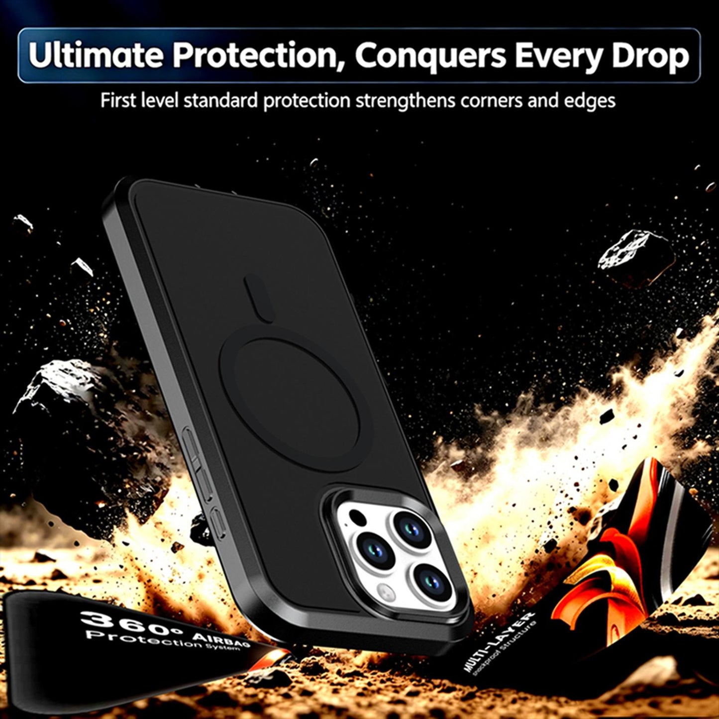For iPhone 16 Pro Max Silicone Magnetic Anti-drop Protective Phone Case(Black + Black)