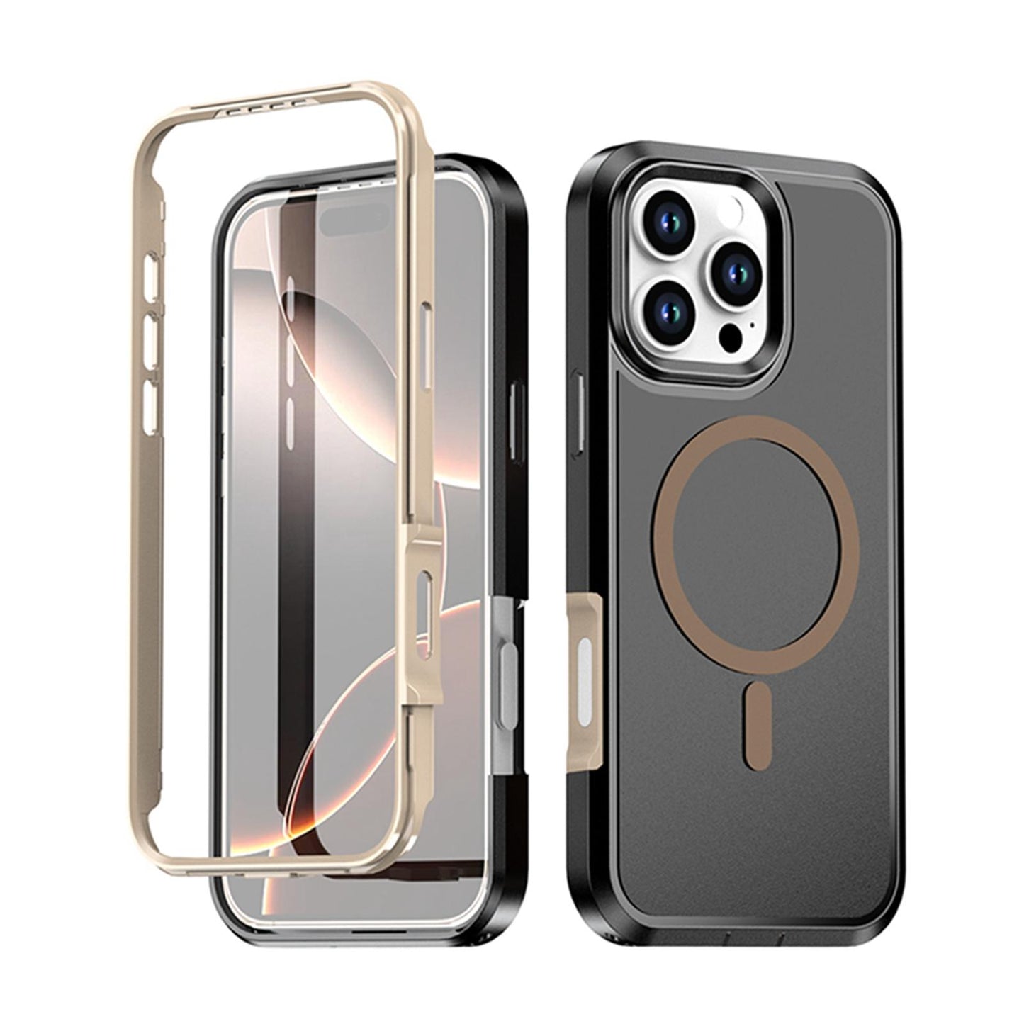 For iPhone 16 Pro Max Silicone Magnetic Anti-drop Protective Phone Case(Black + Gold)
