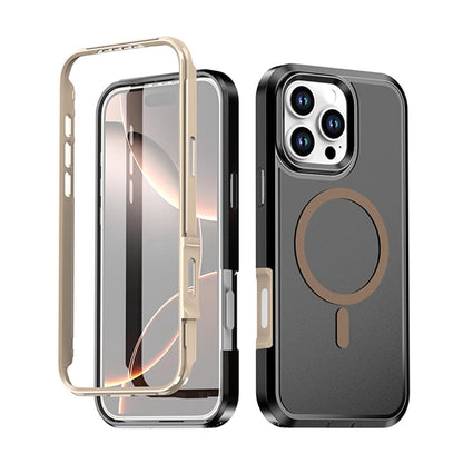 For iPhone 16 Pro Max Silicone Magnetic Anti-drop Protective Phone Case(Black + Gold)