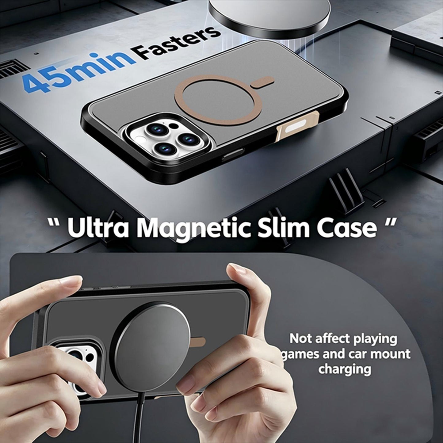 For iPhone 16 Pro Max Silicone Magnetic Anti-drop Protective Phone Case(Black + Gold)