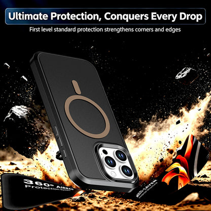 For iPhone 16 Pro Max Silicone Magnetic Anti-drop Protective Phone Case(Black + Gold)