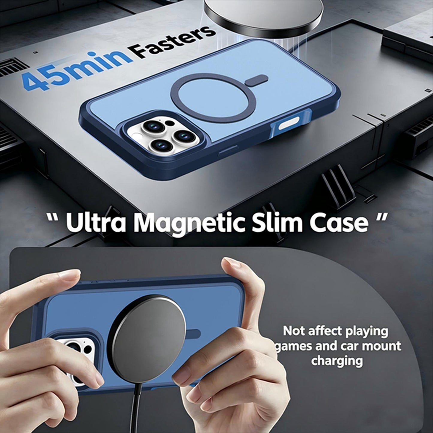 For iPhone 16 Pro Max Silicone Magnetic Anti-drop Protective Phone Case(Blue)