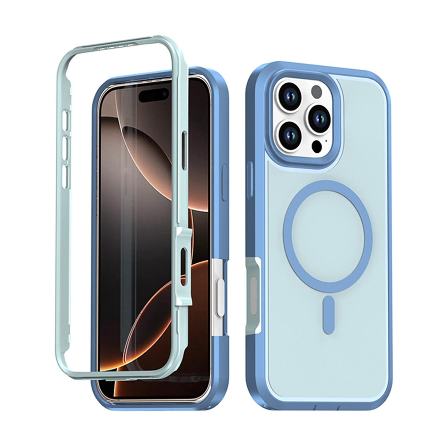 For iPhone 16 Pro Max Silicone Magnetic Anti-drop Protective Phone Case(Light Blue)