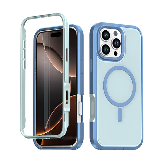 For iPhone 16 Pro Max Silicone Magnetic Anti-drop Protective Phone Case(Light Blue)