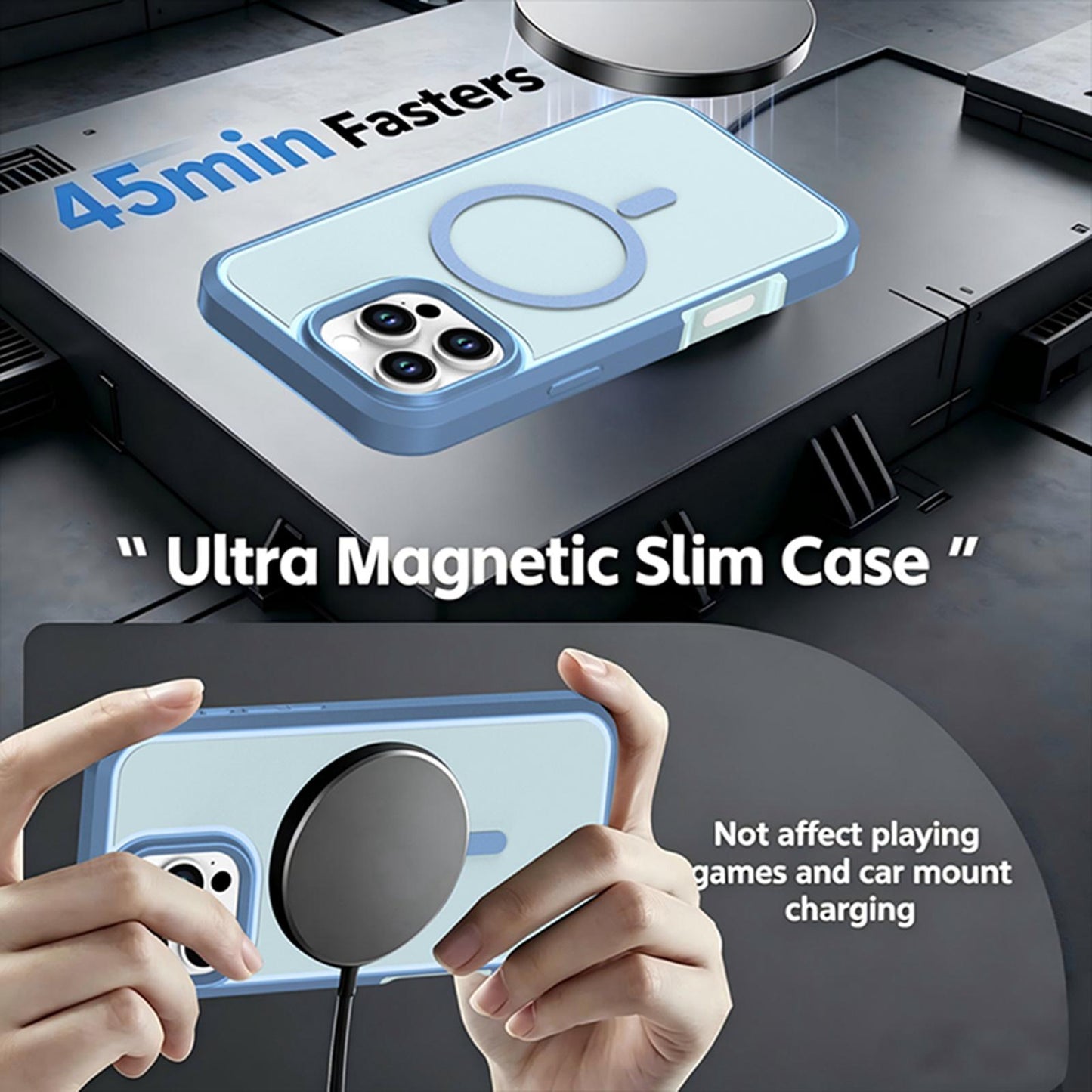 For iPhone 16 Pro Max Silicone Magnetic Anti-drop Protective Phone Case(Light Blue)