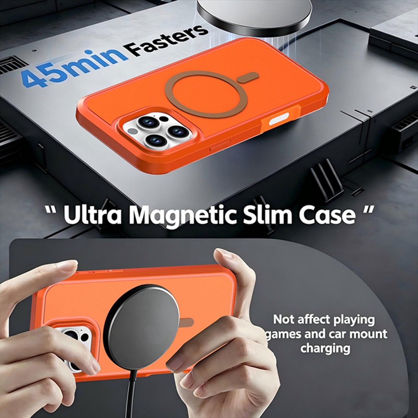 For iPhone 16 Pro Silicone Magnetic Anti-drop Protective Phone Case(Orange)