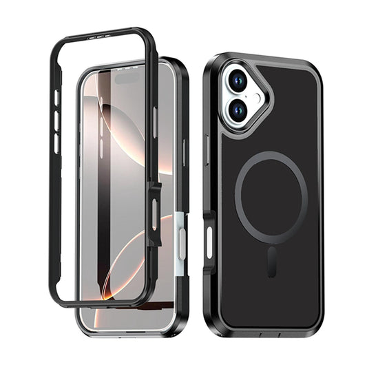 For iPhone 16 Plus Silicone Magnetic Anti-drop Protective Phone Case(Black + Black)