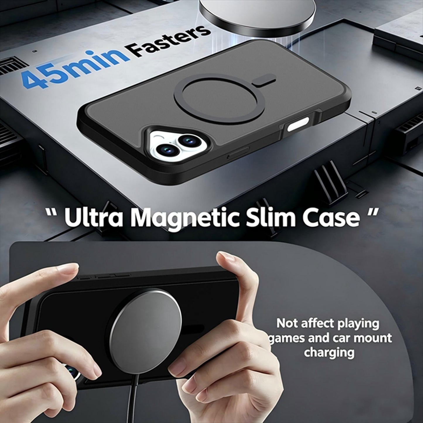 For iPhone 16 Plus Silicone Magnetic Anti-drop Protective Phone Case(Black + Black)