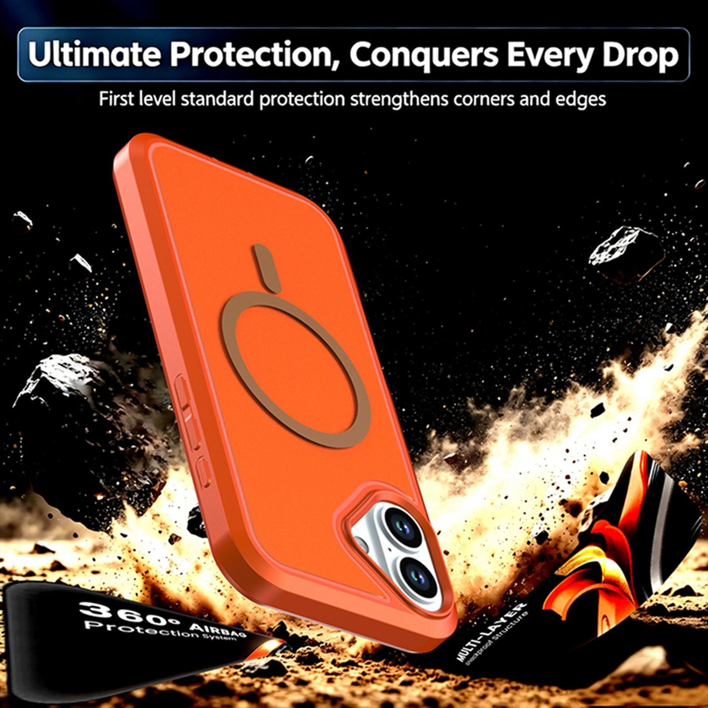 For iPhone 16 Silicone Magnetic Anti-drop Protective Phone Case(Orange)